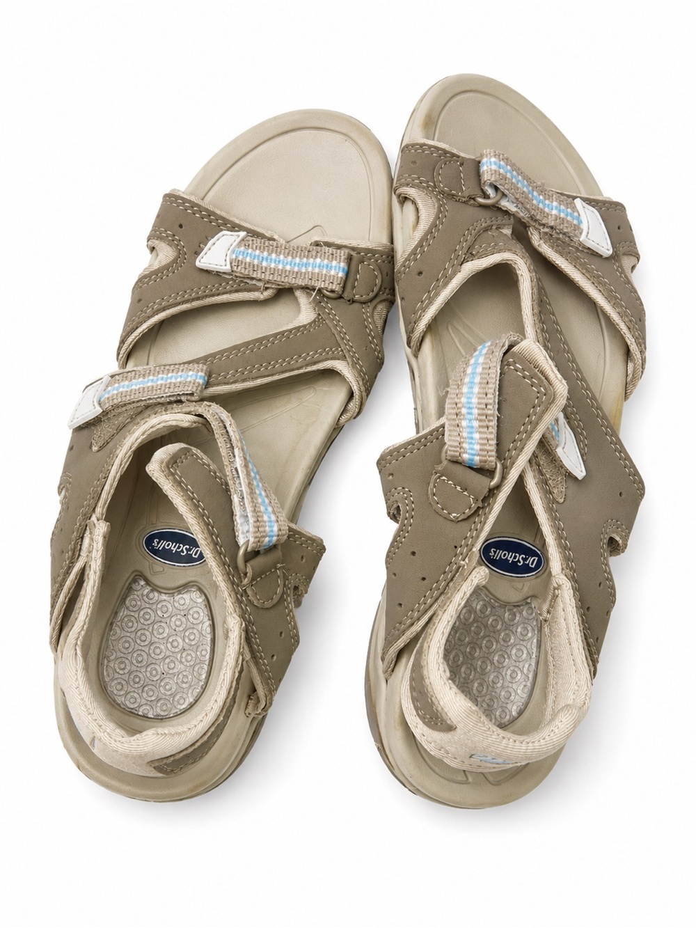 Dr. Scholl's Taupe Adjustable Comfort Sandals with Light Blue Accents